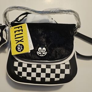Loungefly Felix the Cat Black and White Checkered Crossbody With Coin Purse
